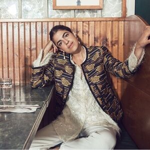 Leandra Medine X Mango sequin tassel cream shirt women’s medium